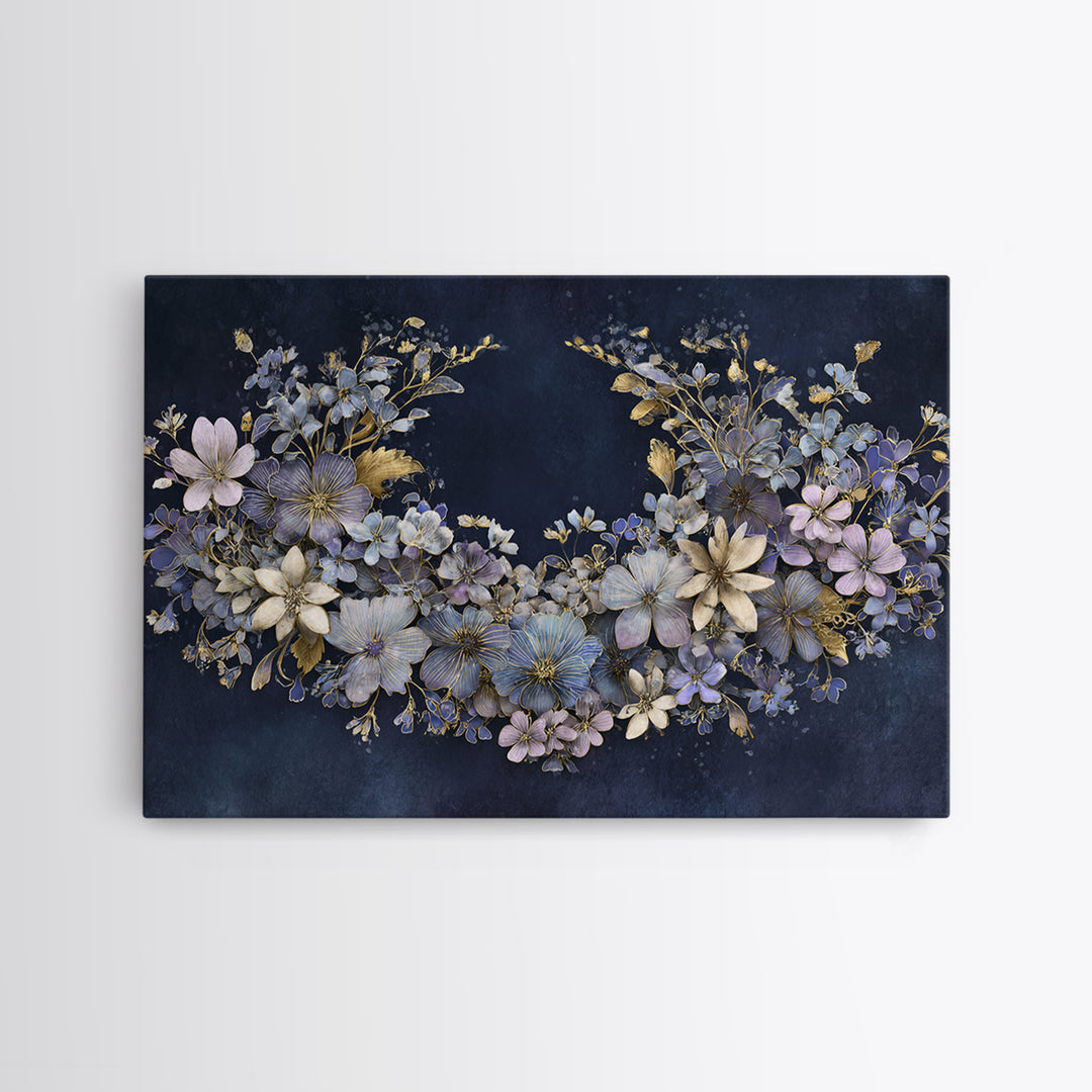 Planetary Botanical Wreath Framed Canvas Print, Celestial Art, Boho Wall Decor, Living Room Decor, Fine Art, Celestial, CEL-3x2-90