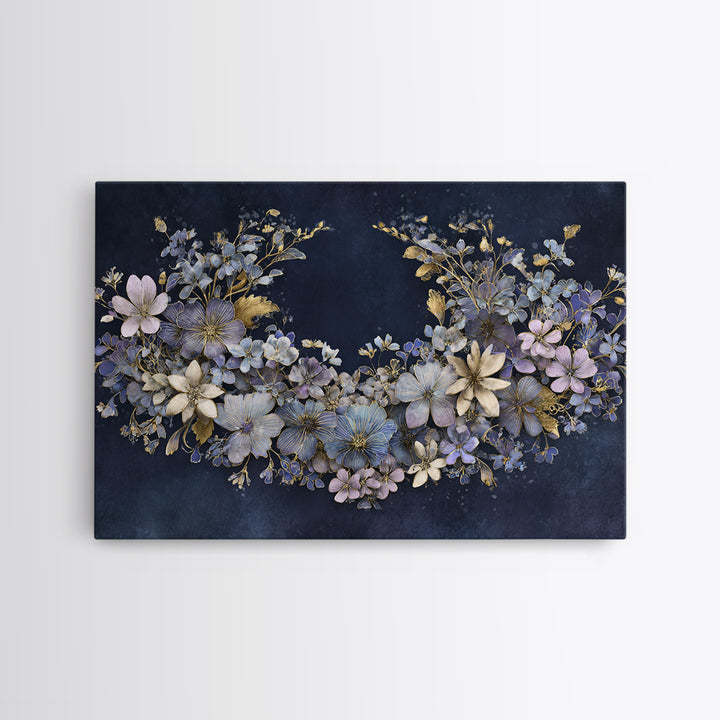 Planetary Botanical Wreath Framed Canvas Print, Celestial Art, Boho Wall Decor, Living Room Decor, Fine Art, Celestial, CEL-3x2-90