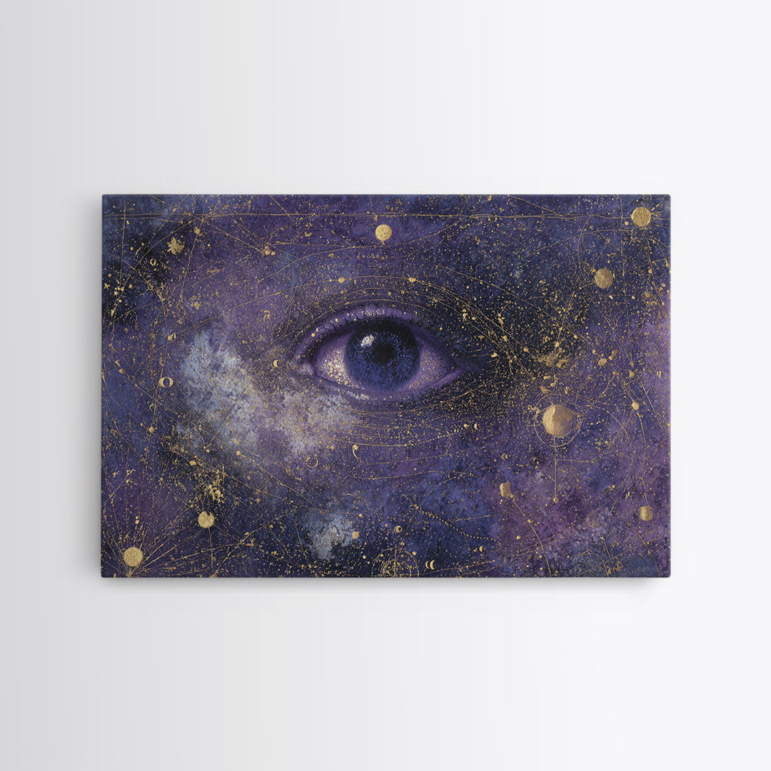 Mystic Eye Surrounded by Moons and Constellations Canvas Print, Celestial Art, Minimalist Art, Living Room Decor, Celestial, CEL-3x2-92