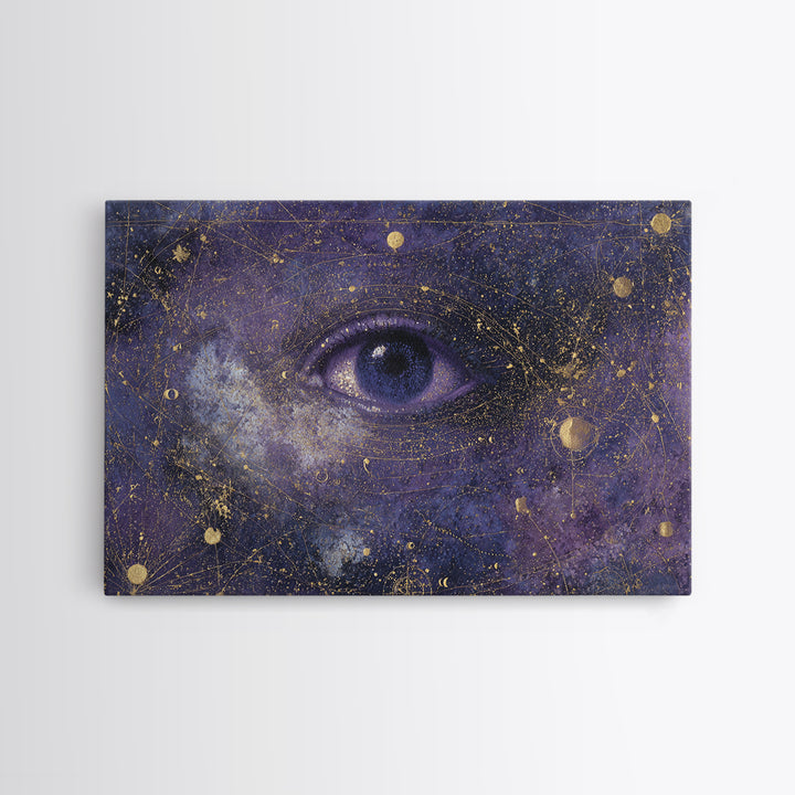 Mystic Eye Surrounded by Moons and Constellations Canvas Print, Celestial Art, Minimalist Art, Living Room Decor, Celestial, CEL-3x2-92