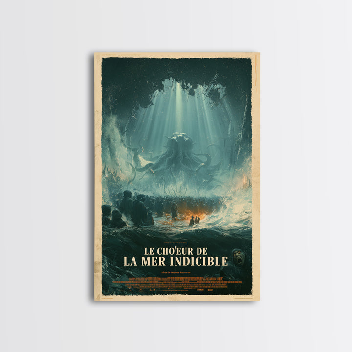 The Choir Of The Eldritch Sea, French Language Horror Movie Poster, 1960s Horror Art, Eldritch Cinema Wall Art, Framed Canvas Print