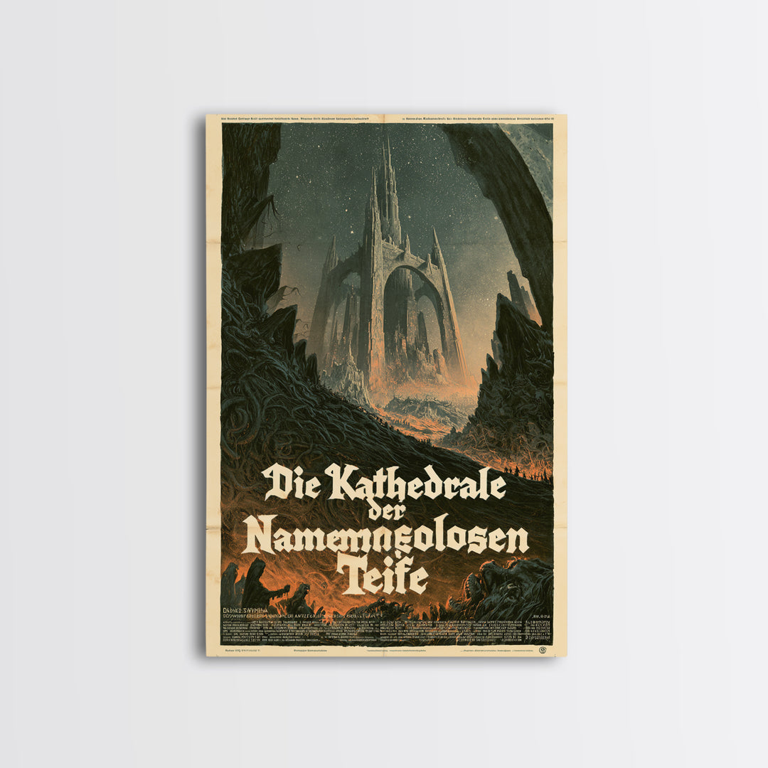 The Cathedral Of The Nameless Deep, German Language Horror Movie Poster, 1960s Horror Art, Eldritch Cinema Wall Art, Framed Canvas Print
