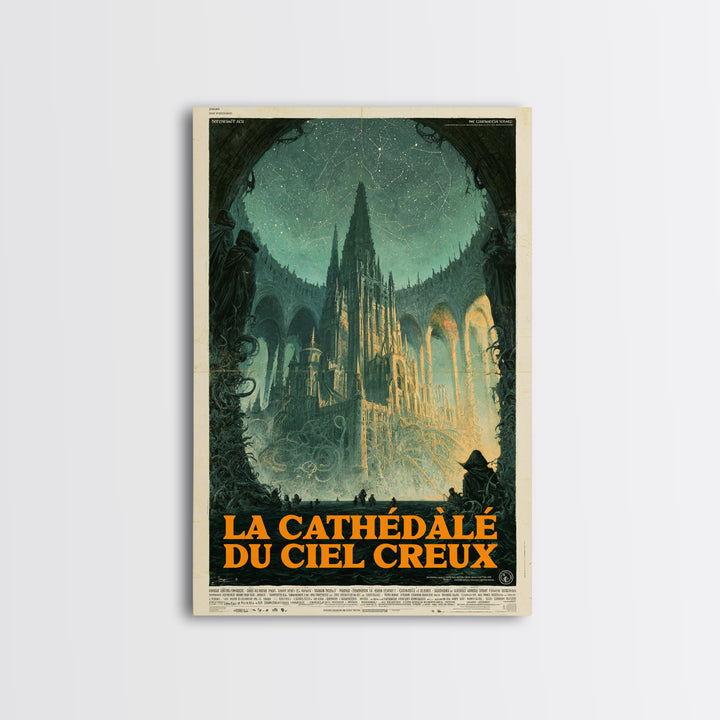The Cathedral Of The Hollow Sky, French Language Horror Movie Poster, 1960s Horror Art, Gothic Cinema Wall Art, Framed Canvas Print