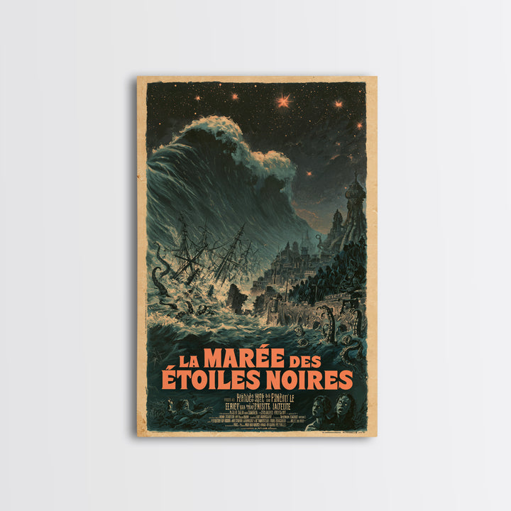 The Tide Of Black Stars, French Language Horror Movie Poster, 1960s Horror Art, Gothic Cinema Wall Art, Framed Canvas Print