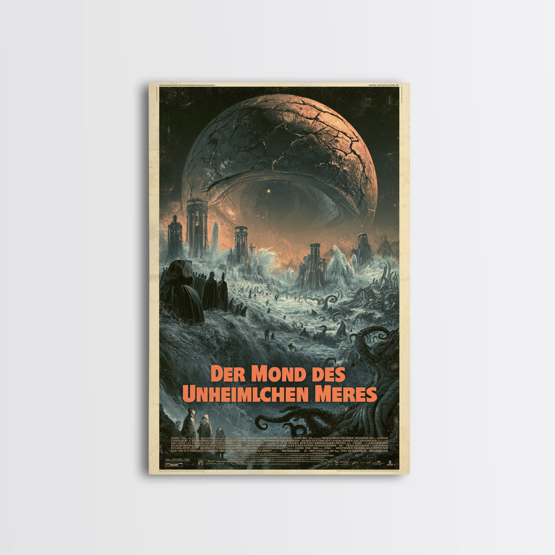 The Moon Of The Eldritch Sea, German Language Horror Movie Poster, 1960s Horror Art, Lovecraftian Horror Poster, Framed Canvas Print