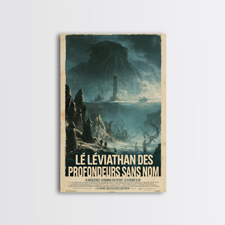 The Leviathan Of The Nameless Deep, French Language Horror Movie Poster, 1960s Horror Art, Classic Monster Poster, Canvas Print
