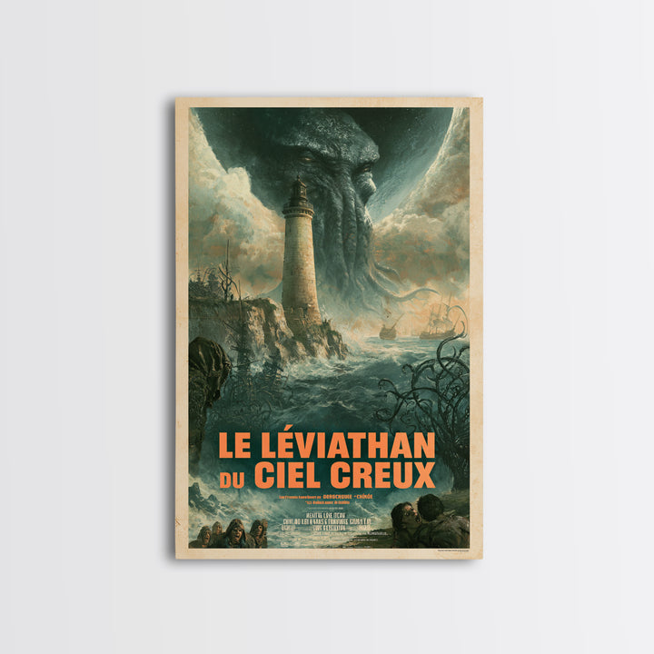 The Leviathan Of The Hollow Sky, French Language Horror Movie Poster, 1960s Horror Art, Classic Monster Poster, Canvas Print