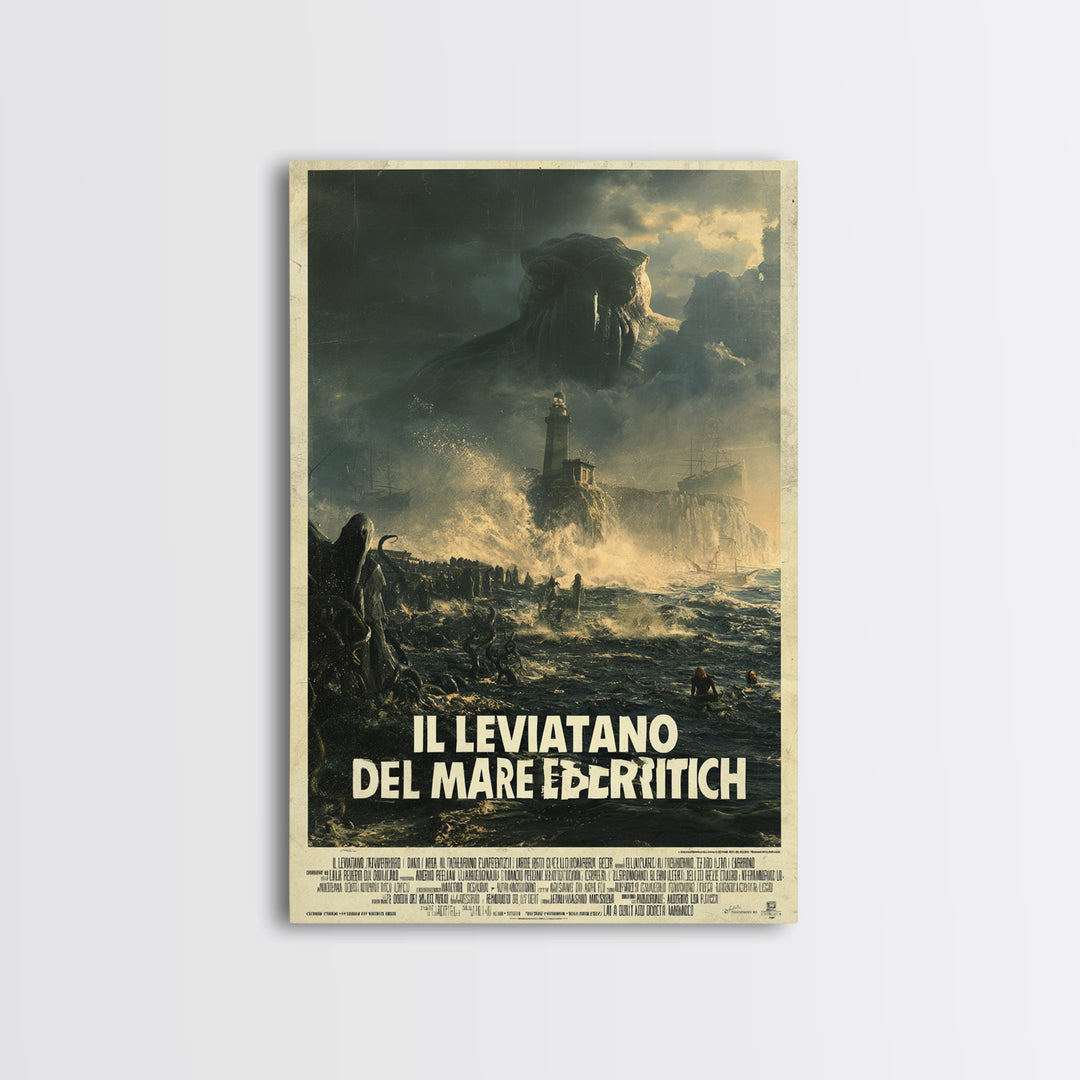 The Leviathan Of The Eldritch Sea, Italian Language Horror Movie Poster, 1970s Horror Art, Gothic Cinema Wall Art, Framed Canvas Print
