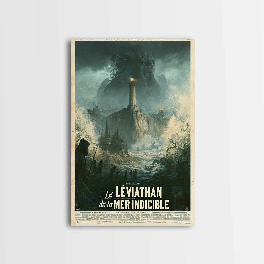 The Leviathan Of The Eldritch Sea, French Language Horror Movie Poster, 1960s Horror Art, Gothic Cinema Wall Art, Framed Canvas Print