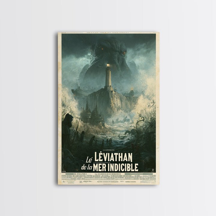 The Leviathan Of The Eldritch Sea, French Language Horror Movie Poster, 1960s Horror Art, Gothic Cinema Wall Art, Framed Canvas Print