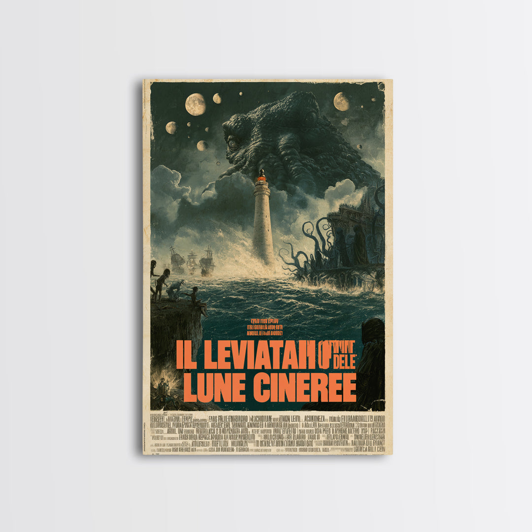 The Leviathan Of Ashen Moons, Italian Language Horror Movie Poster, 1970s Horror Art, Classic Monster Poster, Canvas Print, Dark Fantasy Art