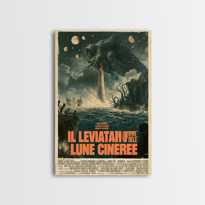 The Leviathan Of Ashen Moons, Italian Language Horror Movie Poster, 1970s Horror Art, Classic Monster Poster, Canvas Print, Dark Fantasy Art