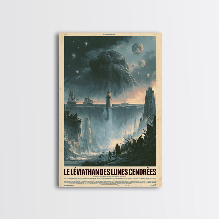 The Leviathan Of Ashen Moons, French Language Horror Movie Poster, 1960s Horror Art, Eldritch Cinema Wall Art, Framed Canvas Print