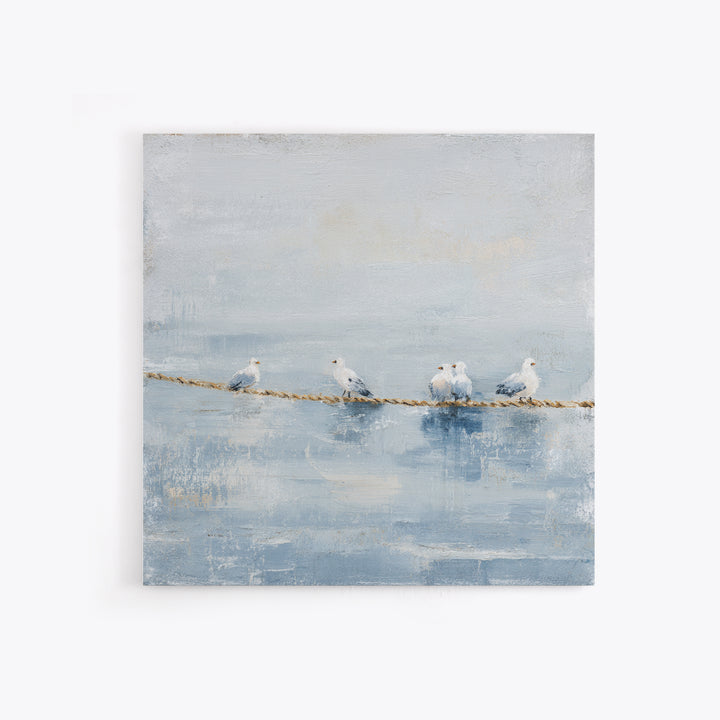 Seagulls Crossing a Muted Sky Canvas Print, Coastal Art, Landscape Painting, Coastal Decor, Fine Art, Coastal, Modern Decor, COA-1x1-10