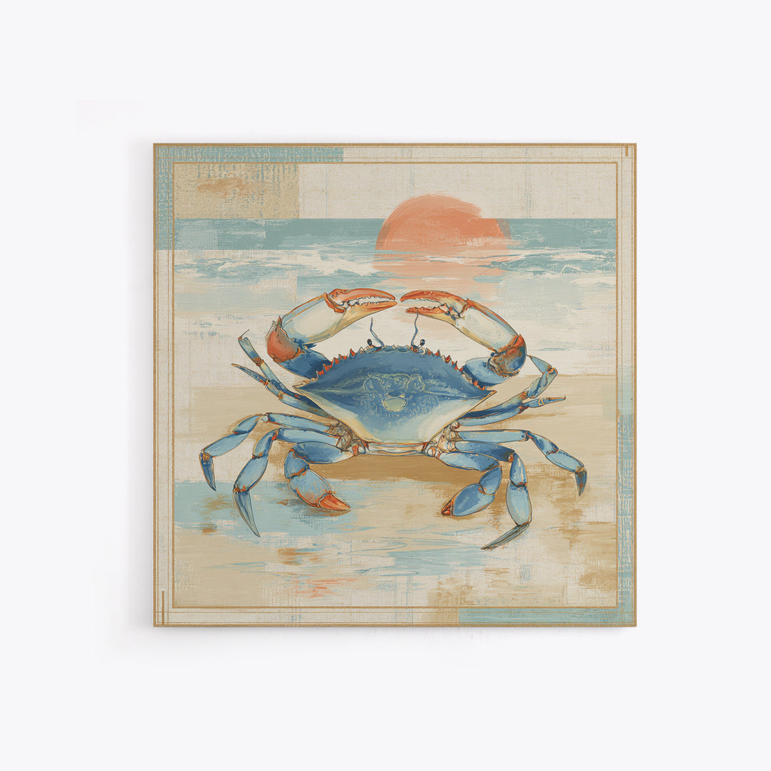 Blue Crab Illustration Canvas Print, Coastal Art, Coastal Decor, Fine Art, Coastal, Fine Art Print, Statement Artwork, COA-1x1-14