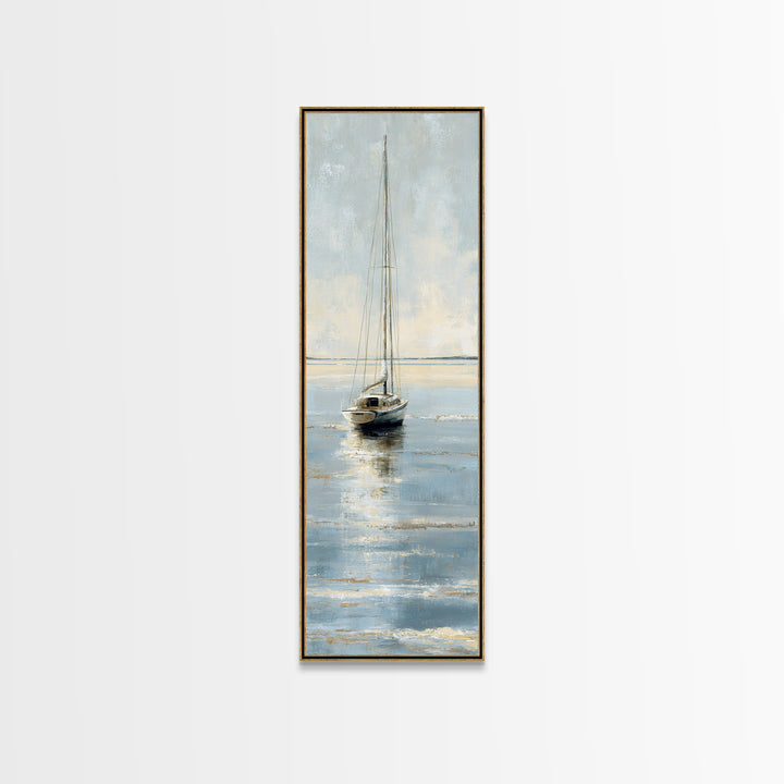 Weathered Sailboat on Calm Morning Water Canvas Print, Coastal Art, Ocean Art, Coastal Decor, Fine Art, Coastal, Art Print, COA-1x3-14