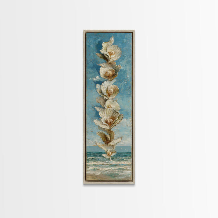 Oyster Shell Study Framed Canvas Print, Coastal Art, Home Decor, Coastal Decor, Abstract Art, Coastal, Wood Art, Nautical Decor, COA-1x3-15