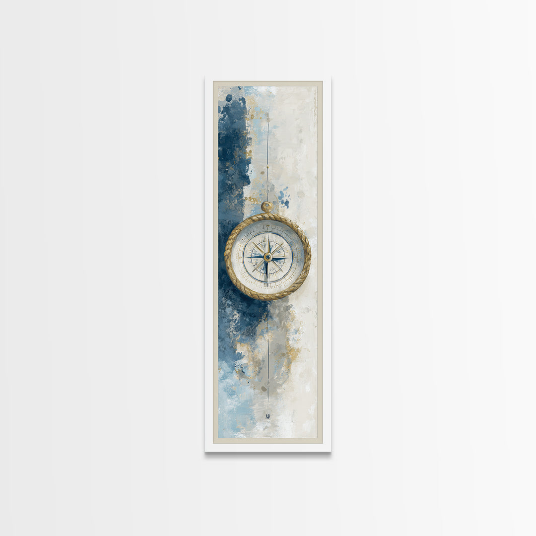 Weathered Nautical Rope and Brass Compass Canvas Print, Coastal Art, Coastal Wall Art, Coastal Decor, Abstract Art, Coastal, COA-1x3-51