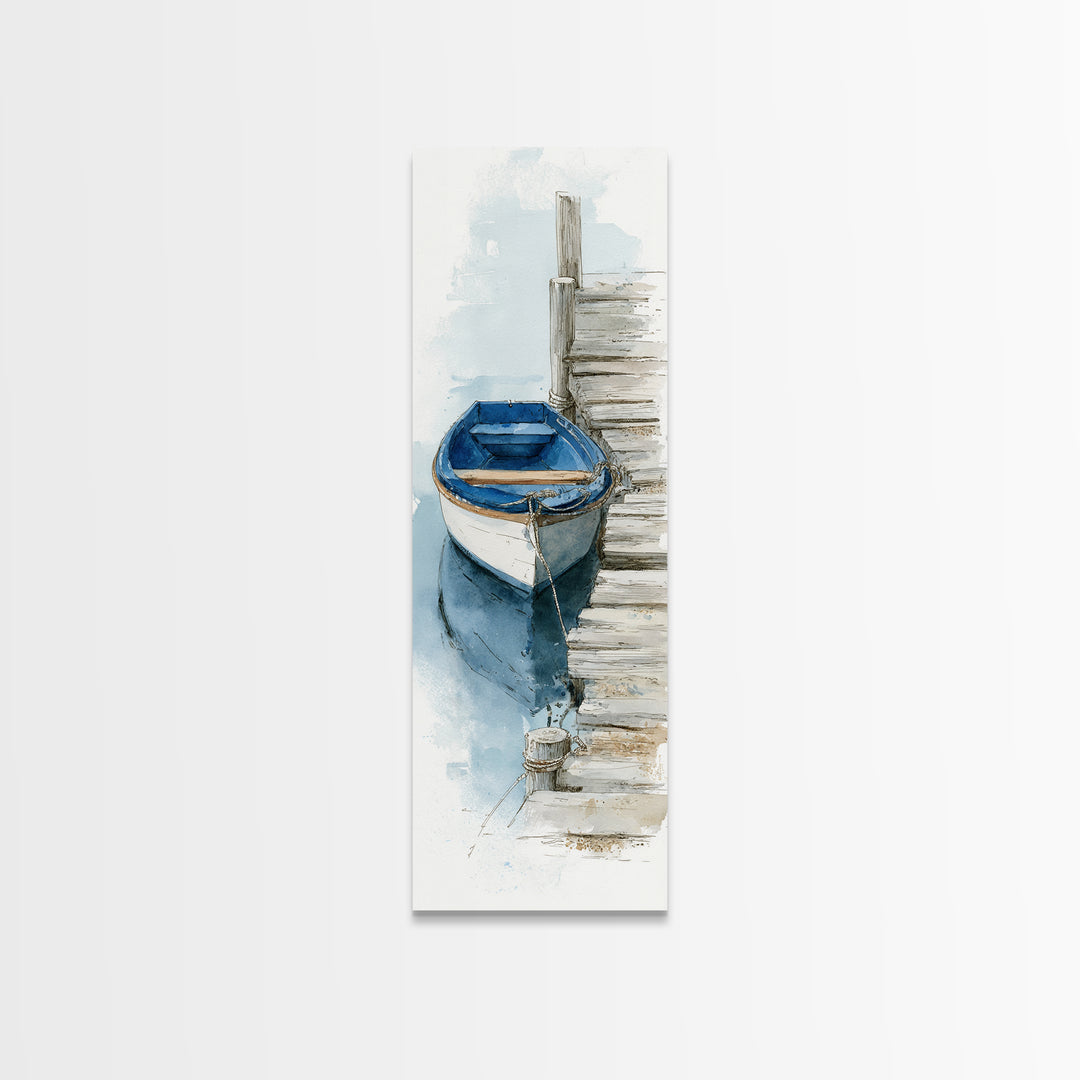 Small Rowboat Tied to a Wooden Dock Canvas Print, Coastal Art, Contemporary Art, Coastal Decor, Coastal, Modern Wall Art, COA-1x3-7