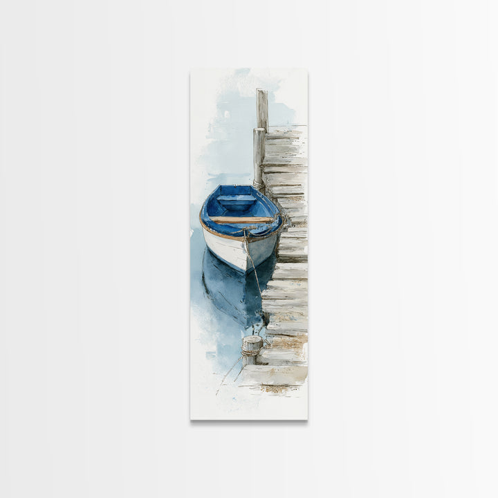 Small Rowboat Tied to a Wooden Dock Canvas Print, Coastal Art, Contemporary Art, Coastal Decor, Coastal, Modern Wall Art, COA-1x3-7