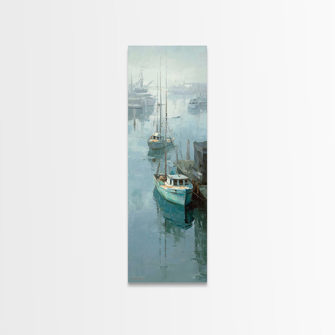 Foggy Harbor with Distant Boats Canvas Print, Coastal Art, Modern Wall Art, Coastal Decor, Fine Art, Coastal, Coastal Prints, COA-1x3-72