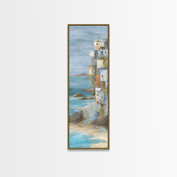 Mediterranean Cove with Cliff Shadows Canvas Print, Coastal Art, Art Print, Coastal Decor, Fine Art, Coastal, Wood Wall Art, COA-1x3-77