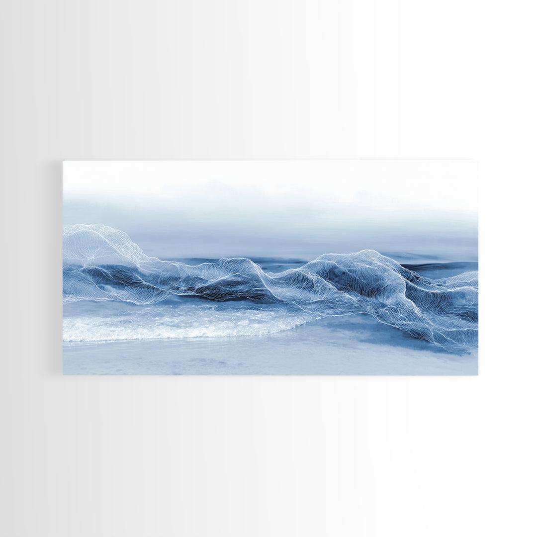 Minimal Wave Line Drawing Framed Canvas Print, Coastal Art, Minimalist Decor, Coastal Decor, Abstract Art, Coastal, COA-2x1-28
