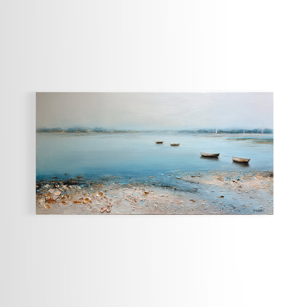 Foggy Harbor with Distant Boats Framed Canvas Print, Coastal Art, Original Painting, Coastal Decor, Fine Art, Coastal, COA-2x1-56