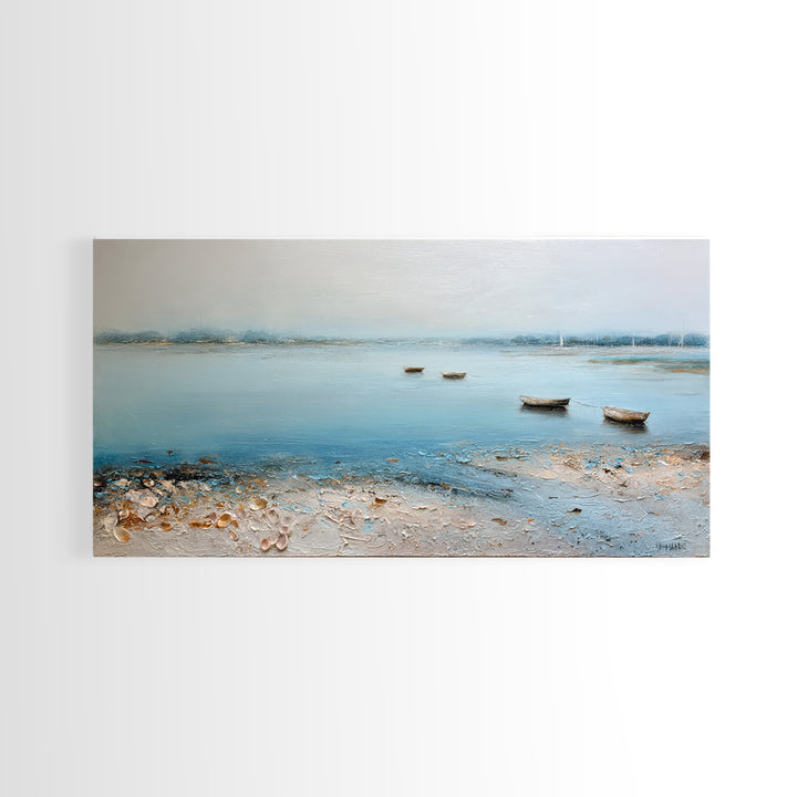 Foggy Harbor with Distant Boats Framed Canvas Print, Coastal Art, Original Painting, Coastal Decor, Fine Art, Coastal, COA-2x1-56