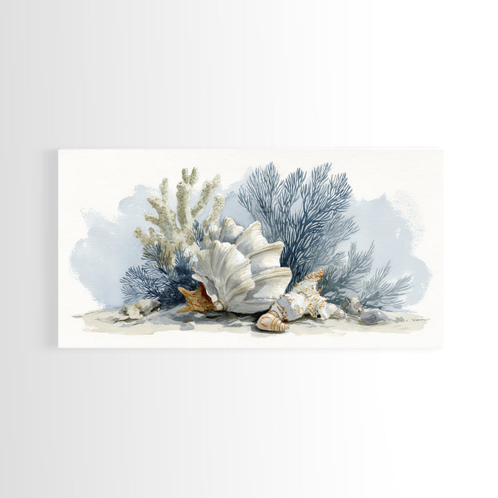 Shell and Coral Specimen Arrangement Framed Canvas Print, Coastal Art, Wall Decor, Coastal Decor, Coastal, Nautical Decor, COA-2x1-7