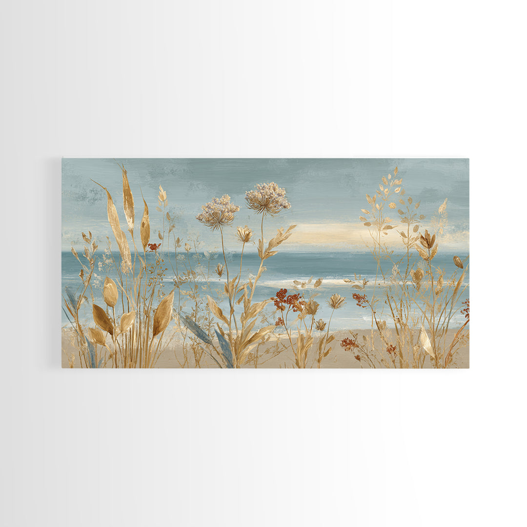 Coastal Botanical Bouquet Canvas Print, Coastal Art, Watercolor Painting, Coastal Decor, Oil Painting, Coastal, COA-2x1-89