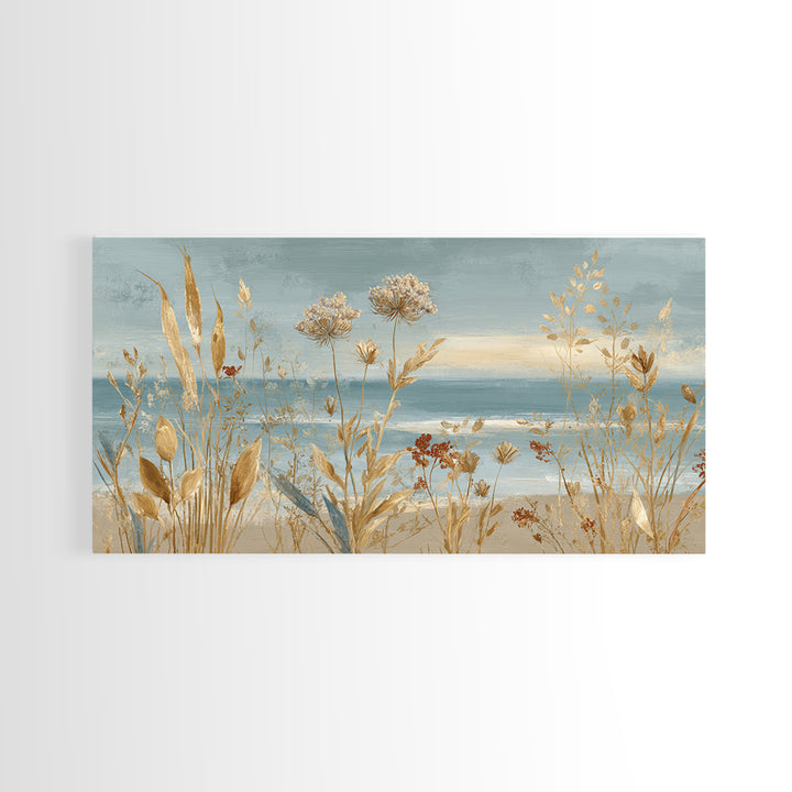 Coastal Botanical Bouquet Canvas Print, Coastal Art, Watercolor Painting, Coastal Decor, Oil Painting, Coastal, COA-2x1-89