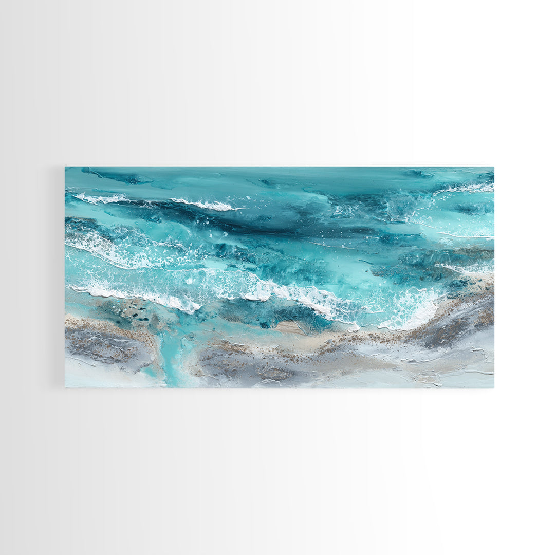 Aerial Sandbar with Turquoise Water Framed Canvas Print, Coastal Art, Bird Art, Coastal Decor, Coastal, Living Room Art, COA-2x1-97