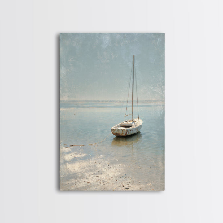 Weathered Sailboat on Calm Morning Water Canvas Print, Coastal Art, Luxury Decor, Coastal Decor, Coastal, Original Art, COA-2x3-10