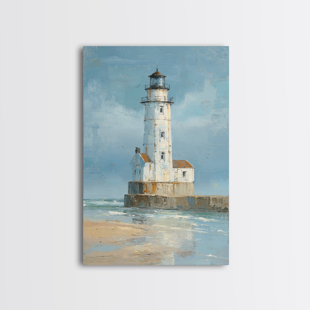 Whitewashed Lighthouse Against Cloudy Sky Framed Canvas Print, Coastal Art, Wall Art, Coastal Decor, Fine Art, Coastal, COA-2x3-38