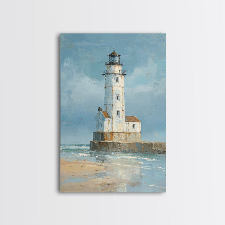 Whitewashed Lighthouse Against Cloudy Sky Framed Canvas Print, Coastal Art, Wall Art, Coastal Decor, Fine Art, Coastal, COA-2x3-38