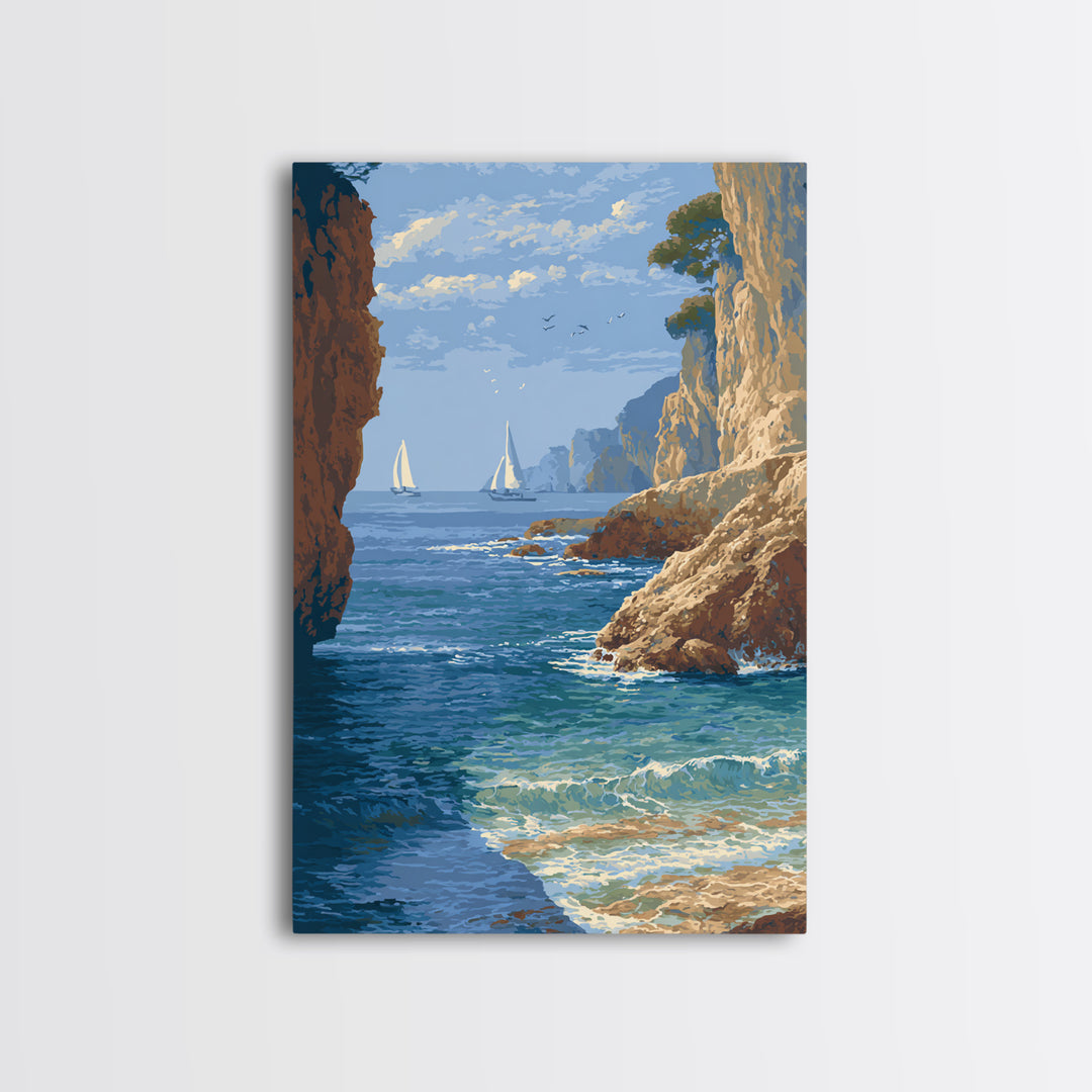 Mediterranean Cove with Cliff Shadows Canvas Print, Coastal Art, Original Art, Coastal Decor, Fine Art, Coastal, Blue Wall Art, COA-2x3-49