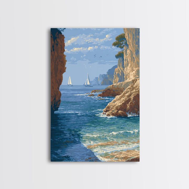 Mediterranean Cove with Cliff Shadows Canvas Print, Coastal Art, Original Art, Coastal Decor, Fine Art, Coastal, Blue Wall Art, COA-2x3-49