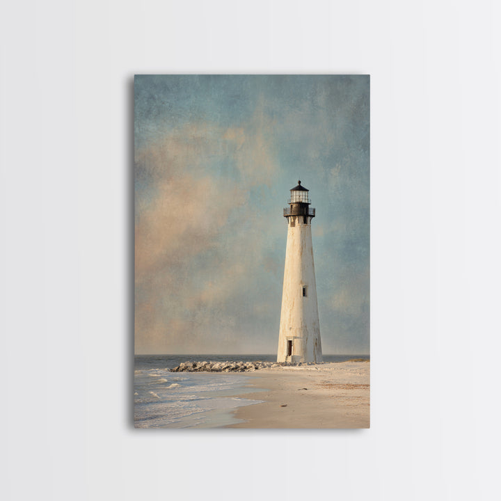 Whitewashed Lighthouse Against Cloudy Sky Canvas Print, Coastal Art, Original Art, Coastal Decor, Abstract Art, Coastal, COA-2x3-62