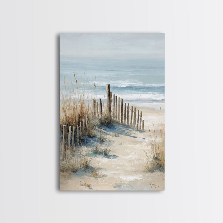Soft Watercolor Dune Fence Scene Canvas Print, Coastal Art, Coastal Decor, Oil Painting, Coastal, Boho Wall Art, COA-2x3-72