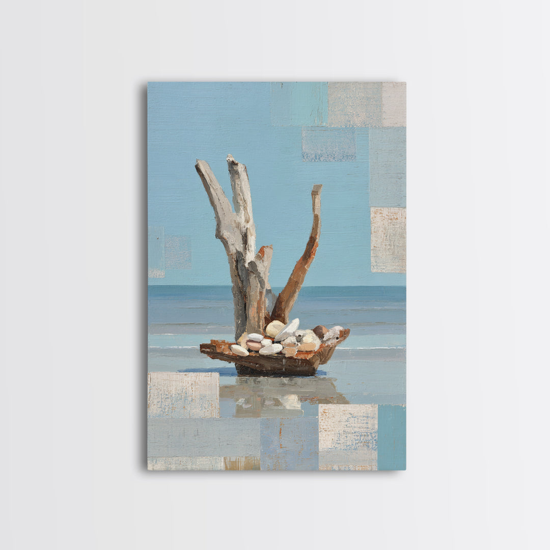 Driftwood and Sea Glass Still Life Framed Canvas Print, Coastal Art, Coastal Wall Art, Coastal Decor, Fine Art, Coastal, COA-2x3-87