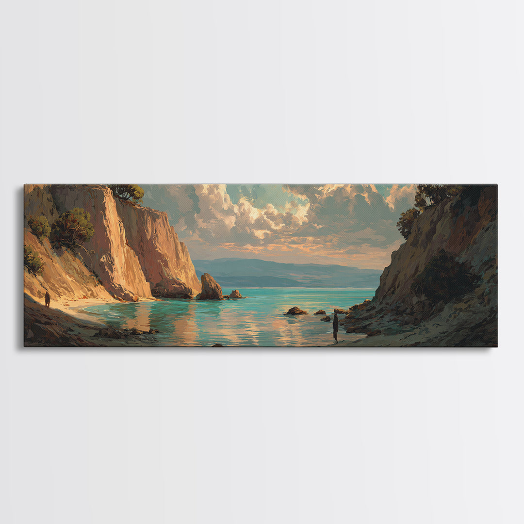 Mediterranean Cove with Cliff Shadows Canvas Print, Coastal Art, Coastal Wall Art, Coastal Decor, Coastal, Ocean Wall Art, COA-3x1-33