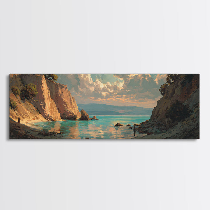 Mediterranean Cove with Cliff Shadows Canvas Print, Coastal Art, Coastal Wall Art, Coastal Decor, Coastal, Ocean Wall Art, COA-3x1-33