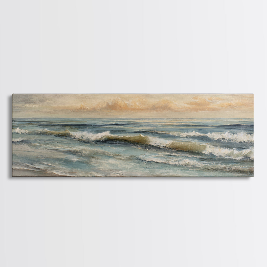 Sunset over Marshland with Warm Gold Framed Canvas Print, Coastal Art, Landscape Painting, Coastal Decor, Fine Art, Coastal, COA-3x1-53