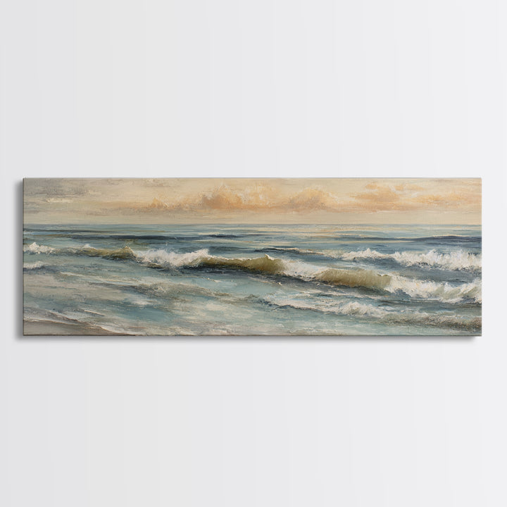 Sunset over Marshland with Warm Gold Framed Canvas Print, Coastal Art, Landscape Painting, Coastal Decor, Fine Art, Coastal, COA-3x1-53