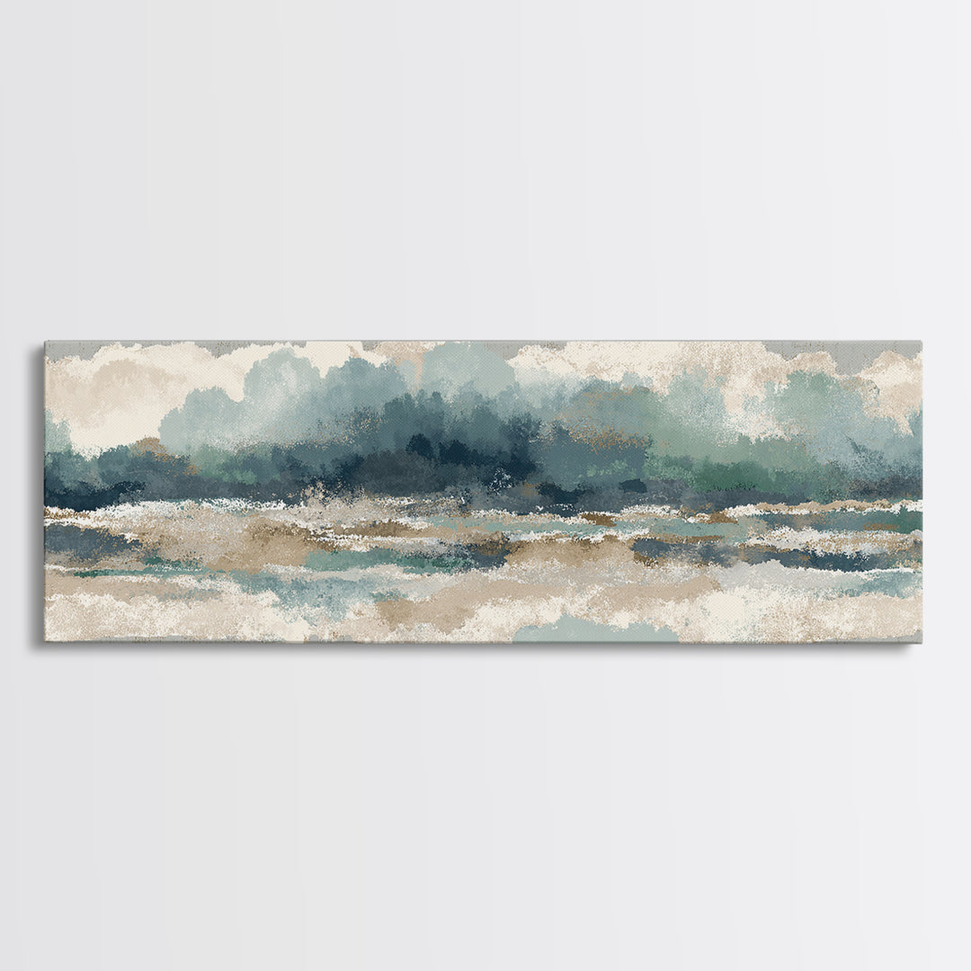 Storm Cloud over Deep Green Water Framed Canvas Print, Coastal Art, Boho Decor, Coastal Decor, Fine Art, Coastal, COA-3x1-60