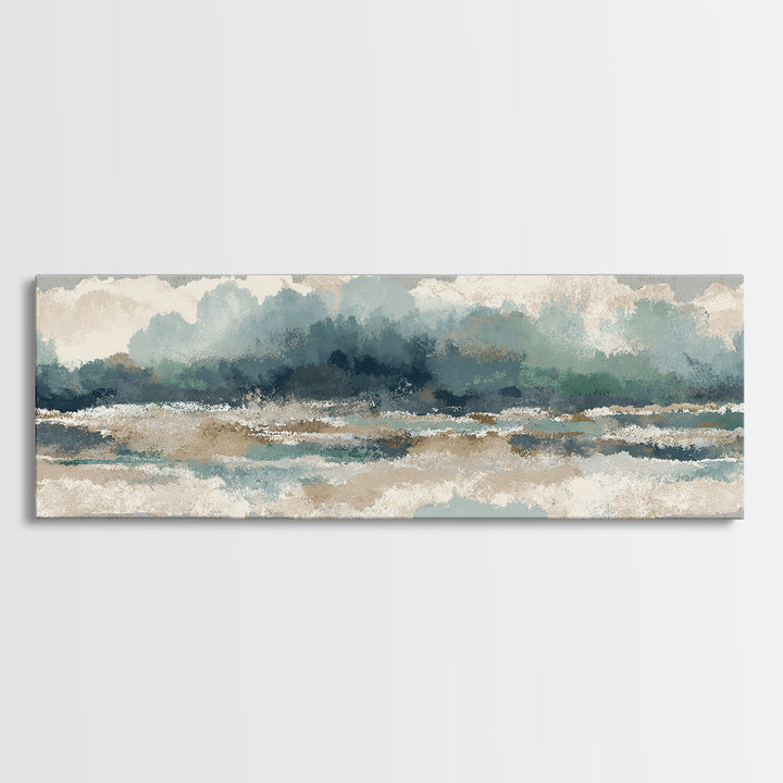 Storm Cloud over Deep Green Water Framed Canvas Print, Coastal Art, Boho Decor, Coastal Decor, Fine Art, Coastal, COA-3x1-60