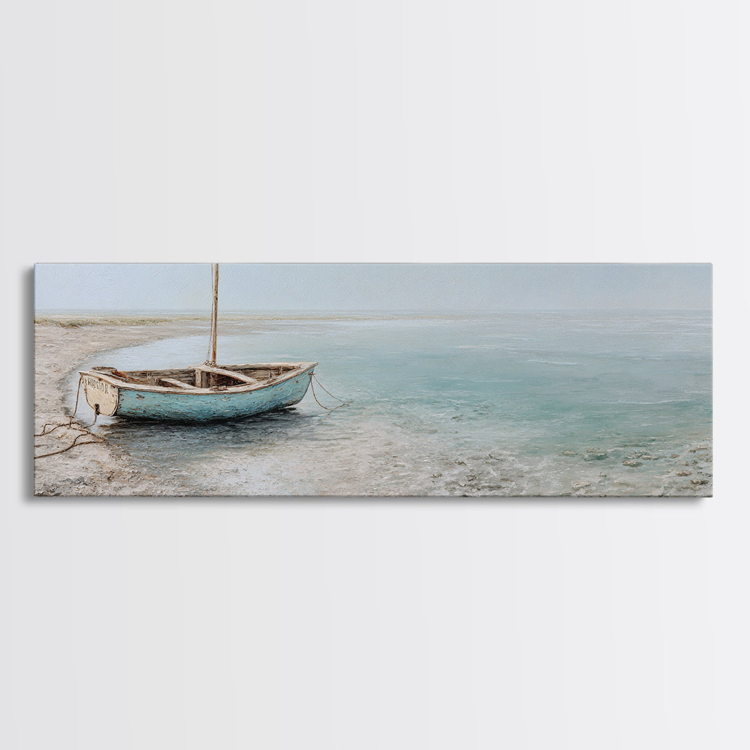 Weathered Sailboat on Calm Morning Water Canvas Print, Coastal Art, Nautical Decor, Coastal Decor, Fine Art, Coastal, COA-3x1-66