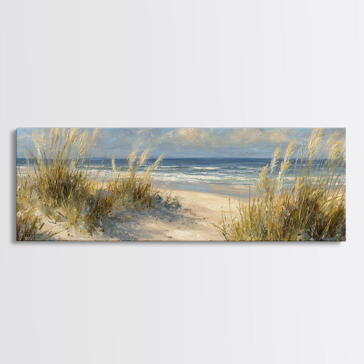 Coastal Grasses Moving Framed Canvas Print, Coastal Art, Coastal Decor, Watercolor Art, Coastal, Modern Wall Art, COA-3x1-68