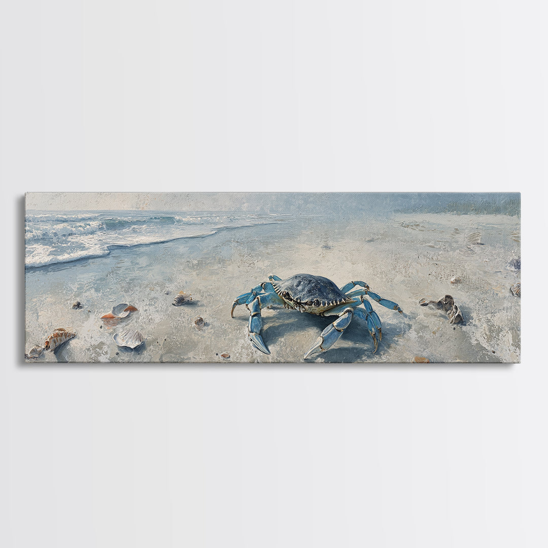 Blue Crab Illustration Canvas Print, Coastal Art, Wall Decor, Coastal Decor, Coastal, Nautical Decor, Coastal Wall Art, COA-3x1-78